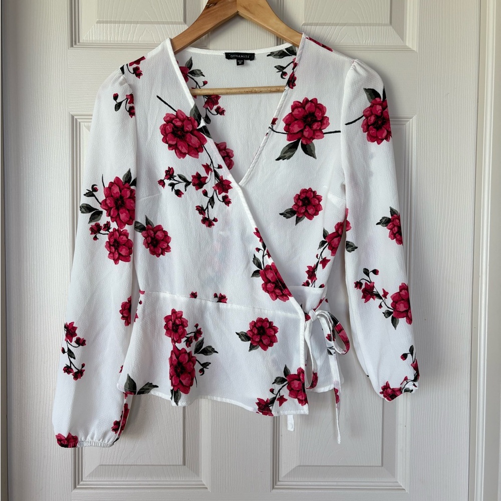 Dynamite Wrap Tie Front Peplum Blouse - Picture 2 of 10